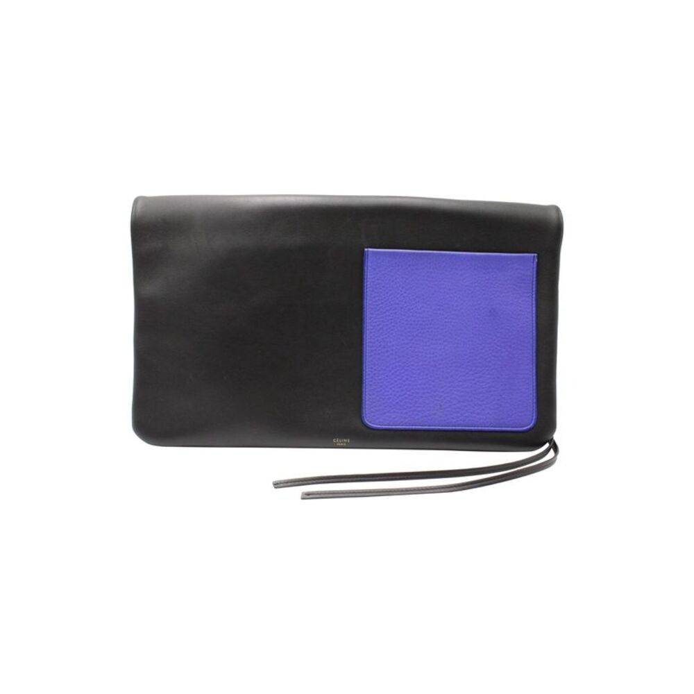 Celine Folded Clutch Bag in Black and Purple Leather